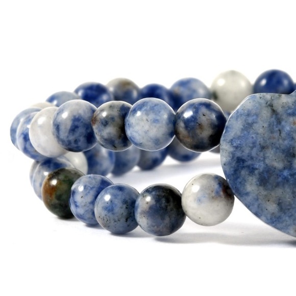 Sold Blue Jasper Beaded Double Strand Stretch Bracelet - Picture 3 of 6